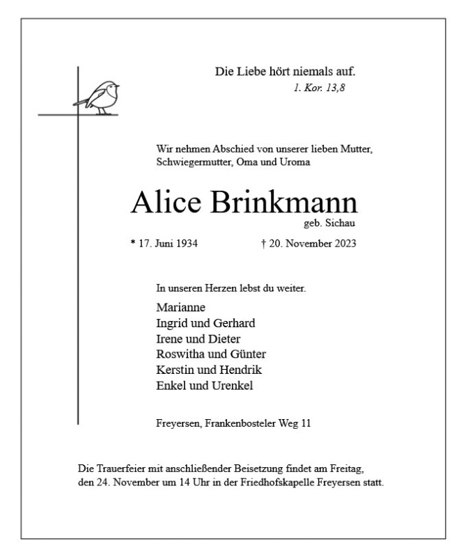 Erinnerungsbild für Alice Brinkmann