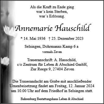 Erinnerungsbild für Annemarie Hauschild