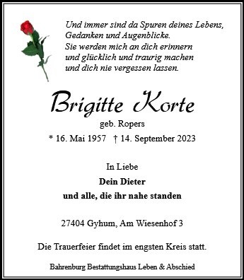 Erinnerungsbild für Brigitte Korte