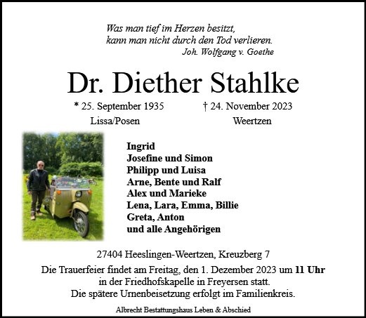 Erinnerungsbild für Dr. Diether Stahlke