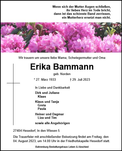 Erinnerungsbild für Erika Bammann