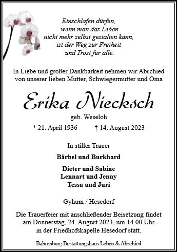 Erinnerungsbild für Erika Niecksch