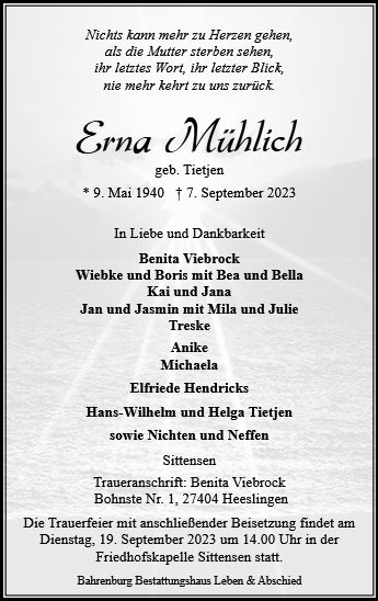 Erinnerungsbild für Erna Mühlich