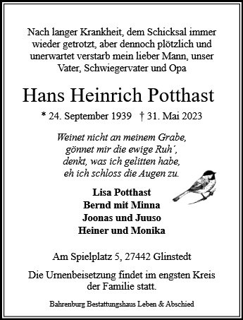 Erinnerungsbild für Hans Heinrich Potthast