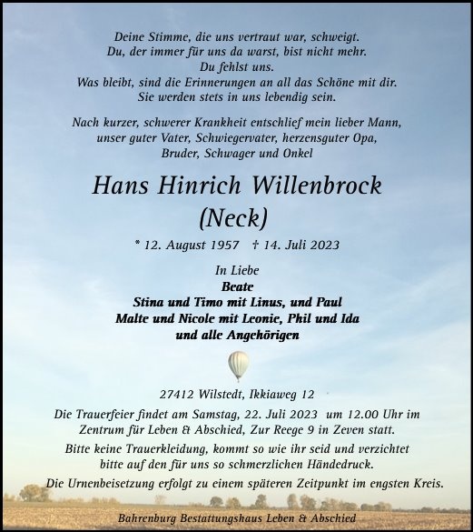 Erinnerungsbild für Hans Hinrich Willenbrock