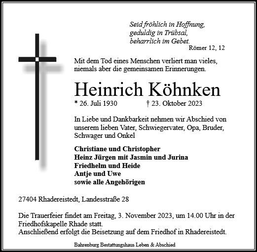 Erinnerungsbild für Heinrich Köhnken