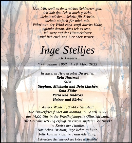 Erinnerungsbild für Inge Stelljes