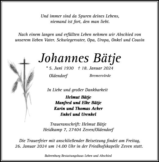 Erinnerungsbild für Johannes Bätje