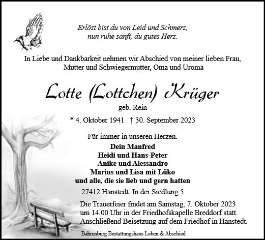Erinnerungsbild für Lotte Krüger