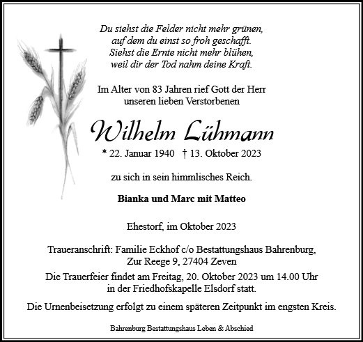 Erinnerungsbild für Wilhelm Lühmann